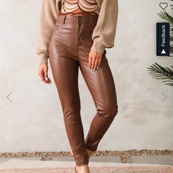 2/$30 Shinestar Brown High Waist Perfect Fit Faux Leather Vegan Skinny Pant XL - Picture 3 of 16